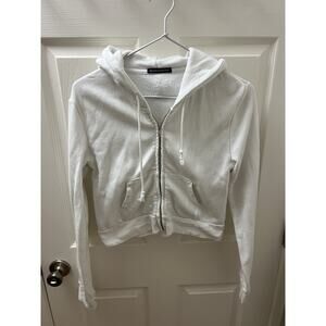 Brandy Melville Crystal Hoodie Sweatshirt Jacket One Size Small White Crop Zip